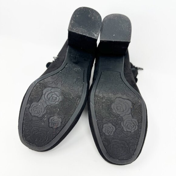 Carlos Womens Black Faux Suede Floral Embroidered Side Zip Heel Booties Size 6.5 - Picture 9 of 11
